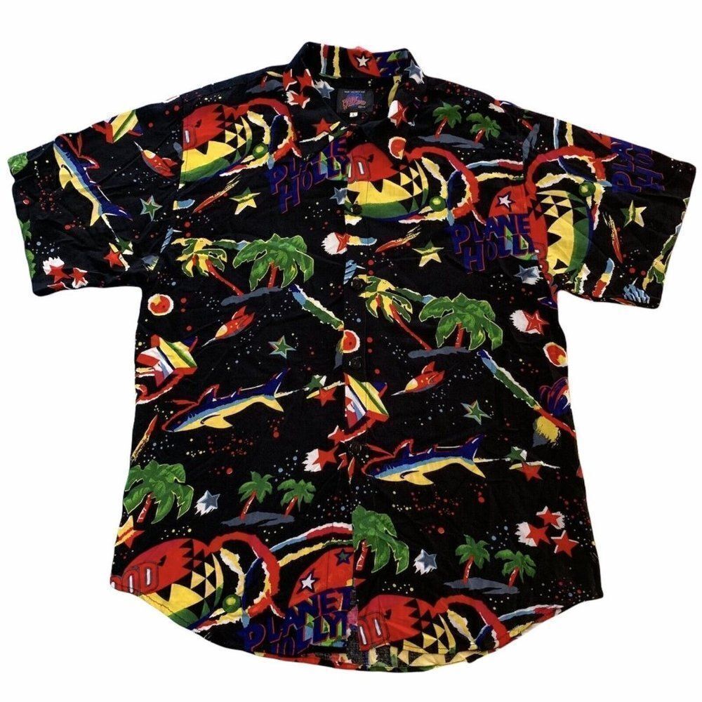 Vintage Planet Hollywood Size Large 90’s Button Shirt All Over Print Hawaiian